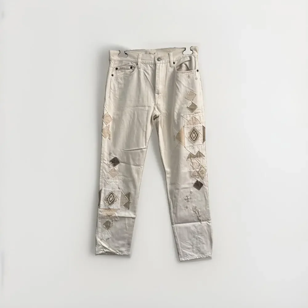 Polo Ralph Lauren Size 26 The Avery Boyfriend Patchwork Jeans‎ Ivory Cropped